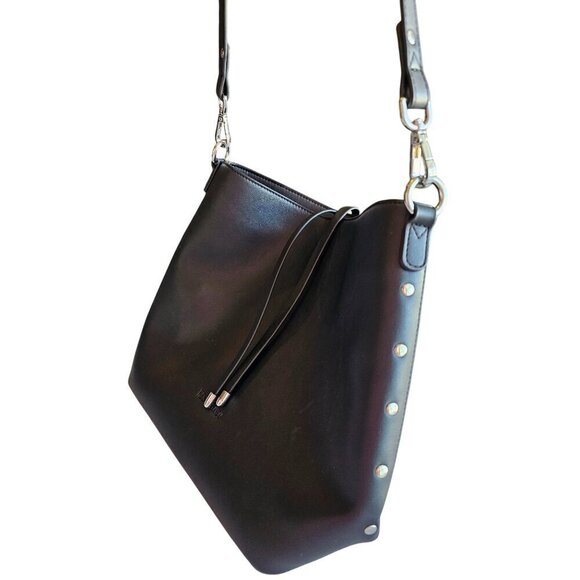 Westbronco Black Faux Leather Bucket Bag With Adjustable Strap & Metallic Accent - Picture 8 of 14
